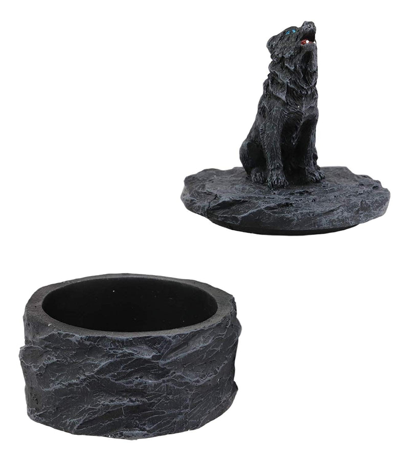 Ebros Gift Set of 4 Howling Gray Alpha Wolf Mini Rounded Jewelry Decorative Box Figurines As Decor of Timberwolves Wolves in Cries of The Night Moon Light Animal Totem Spirit (Pack of 4 Wolf Boxes)