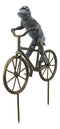 Ebros Gift 26.75" Tall Aluminum Metal Whimsical The Expedition Bicycling Frog with Helmet Garden Stake Statue Frogs Patio Pool Pond Lawn Yard Decorative Sculpture Feng Shui Zen Accent