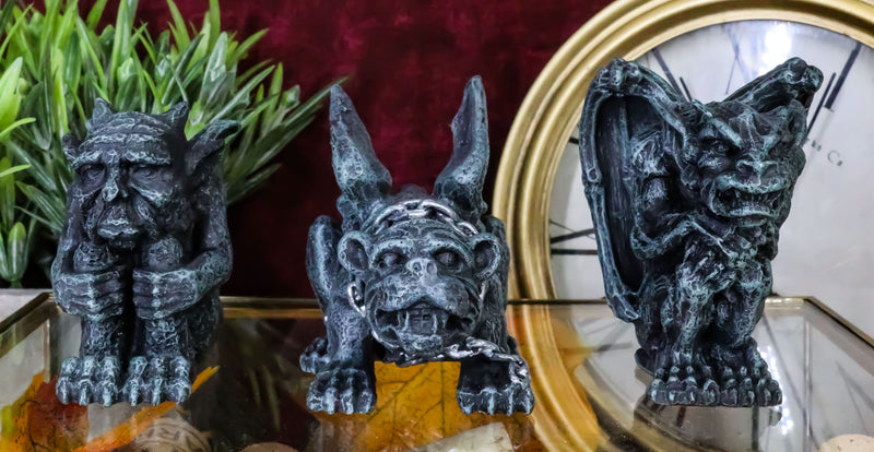 Chained Gothic Stoic Gargoyles Chimera Guardian Figurines Miniature Set 3"Tall