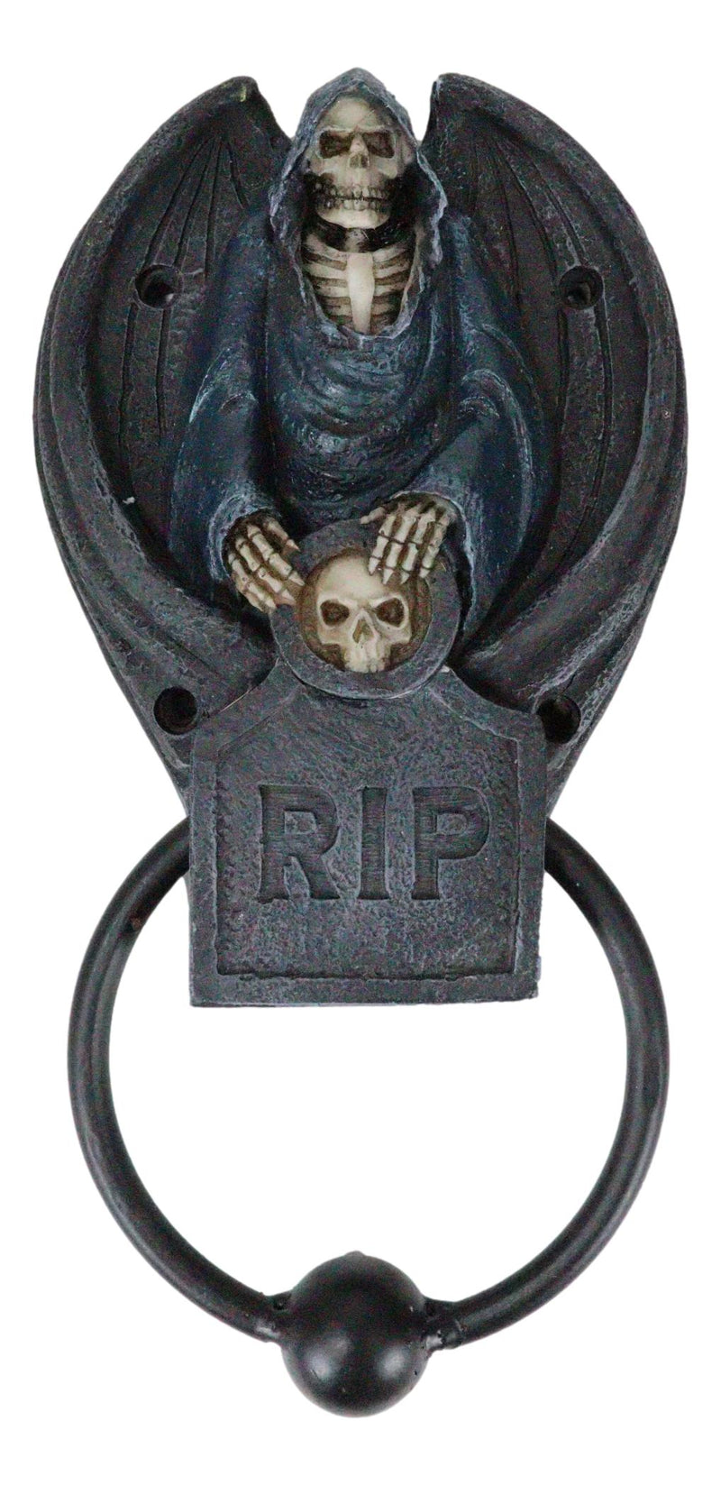 RIP Grim Reaper Door Knocker Resin Statue Figurine 8.1/2"H Skeleton Handpainted