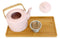 Matte Pink Modern Ceramic 28oz Tea Pot With 4 Cups And Bamboo Serving Tray Set