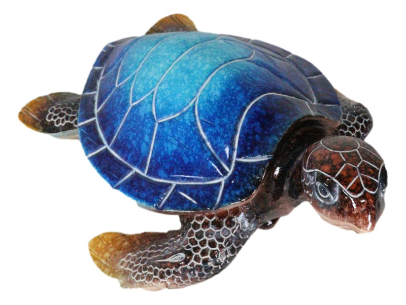 Nautical Ocean Blue Hues Giant Sea Turtle Swimming Figurine 9.5"Long Tortoise