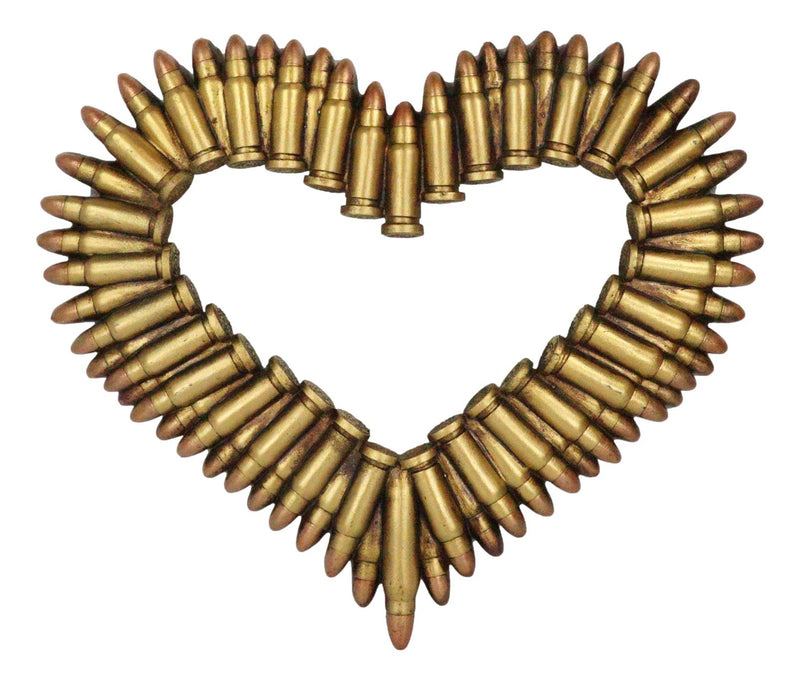Western Rifle Ammo Shells Gold Tone Bullets Heart Wall Plaque Decorative Accent