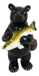 Western Rustic Fishing Black Bear Holding Largemouth Bass Fish Figurine Bears