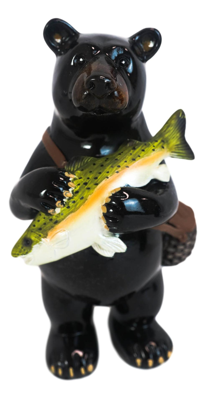black bear with fishing pole Western Rustic Fishing Black Bear Holding Largemouth Bass Fish Figurin– Ebros Gift