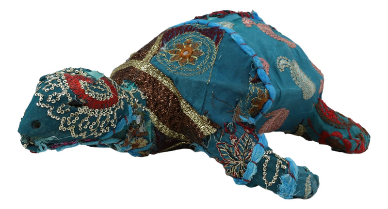 Marine Sea Turtle Hand Crafted Paper Mache In Colorful Sari Fabric Figurine