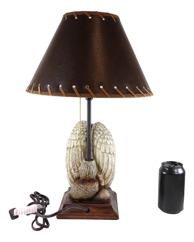 Patriotic Angel Winged Helmet Rifle Boots And Succulents Memorial Table Lamp
