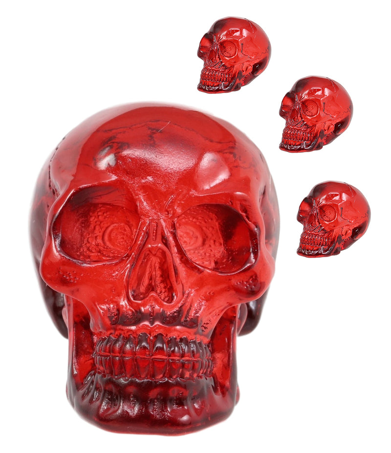 Pack of 4 Red Translucent Witching Hour Gazing Skull Miniature Figurines 2.5"L