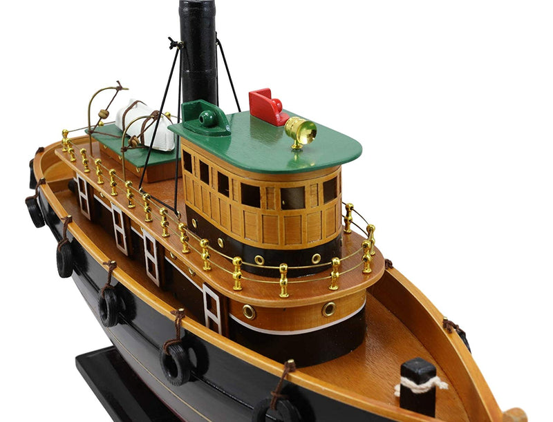 Ebros 18" Long Handicraft Tugboat Boat Model Statue with Wood Base Stand Figure - Ebros Gift