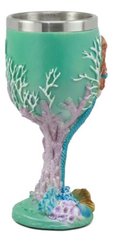 Ebros Turquoise Ocean Marine Coral Reef Mermaid With Pearl Wine Goblet