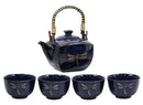 Ebros Japan Made Tombo Dragonfly Midnight Blue 20oz Porcelain Tea Pot & Cups Set
