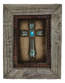 Pack of 4 Rustic Western Turquoise Gems Horseshoe Cross Wood Framed Wall Decors