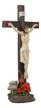 Ebros Jesus Christ On The Cross With Rose of Sharon Base Decorative Crucifix Statue