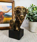 Ebros Gift 6" Tall Wild Bison and Calf Head Bust Figurine with Black Pedestal