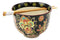 Colorful Floral Summer Blossoms On Black Ramen Soup Bowl With Chopsticks Set