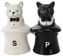 Ebros Cats In Hats Ceramic Magnetic Salt and Pepper Shakers Set