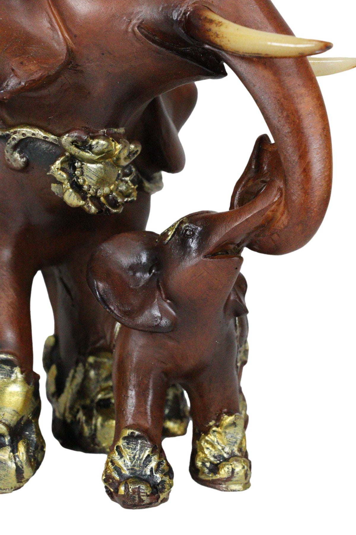Thai Buddhism Noble Wood Finished Resin Mother Elephant With Calf Figurine Decor - Ebros Gift