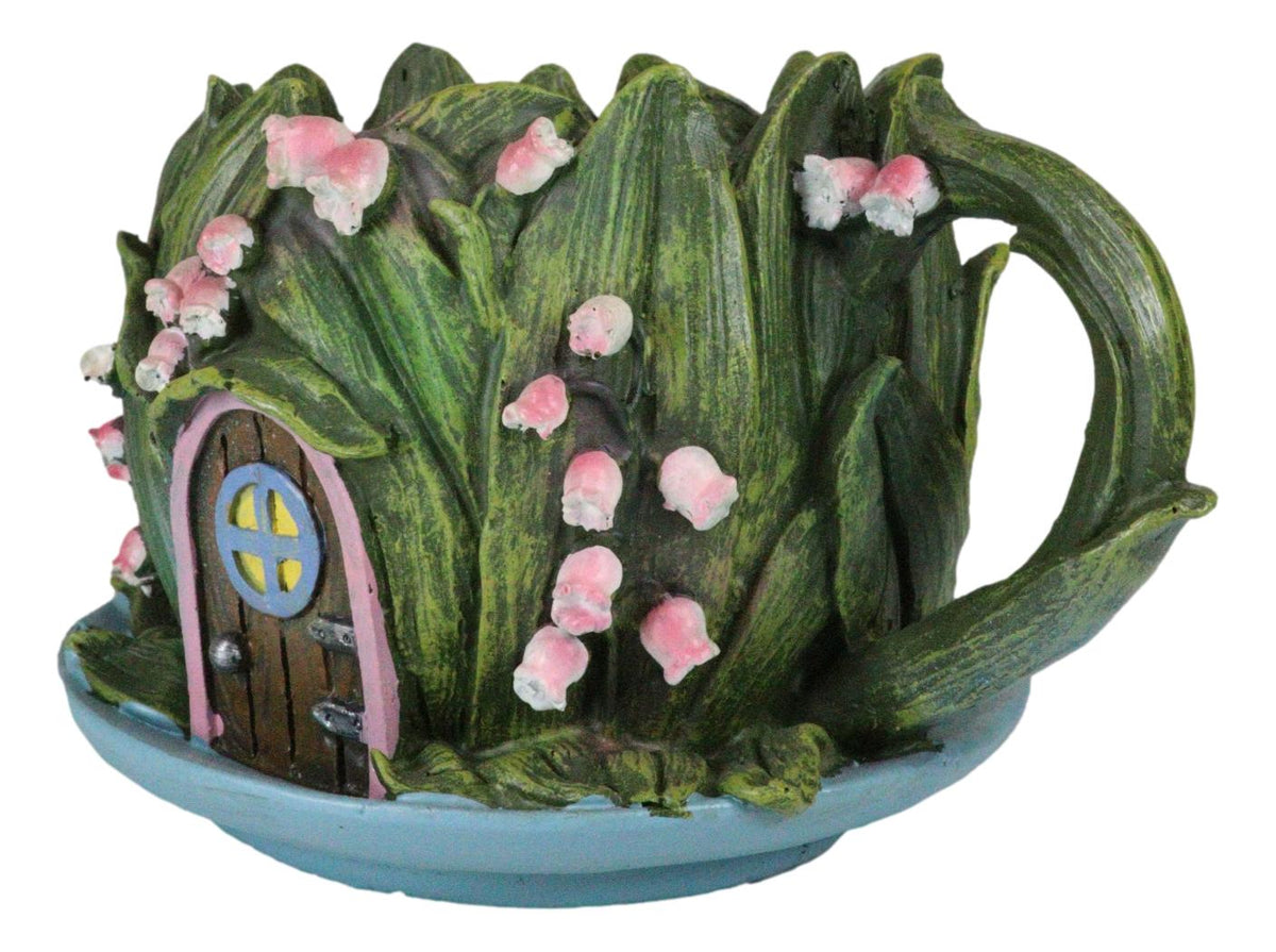 Fairy Garden Leaf Foliage Teacup Cottage House Floral Planter Vase Figurine