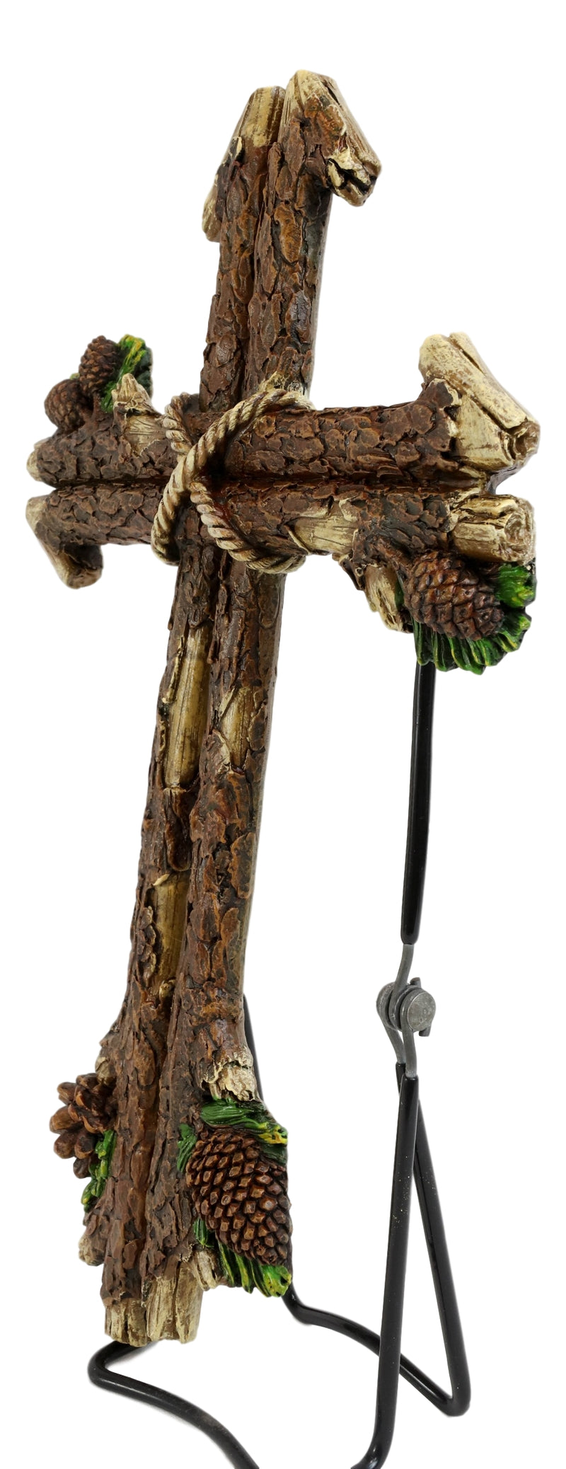 Rustic Western Rugged Tree Logs With Festive Pine Cones Wall Cross Decor Plaque