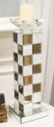 Modern Beveled Mirrors Capiz Shells Checkered Pillar Candle Holder Decor 15"
