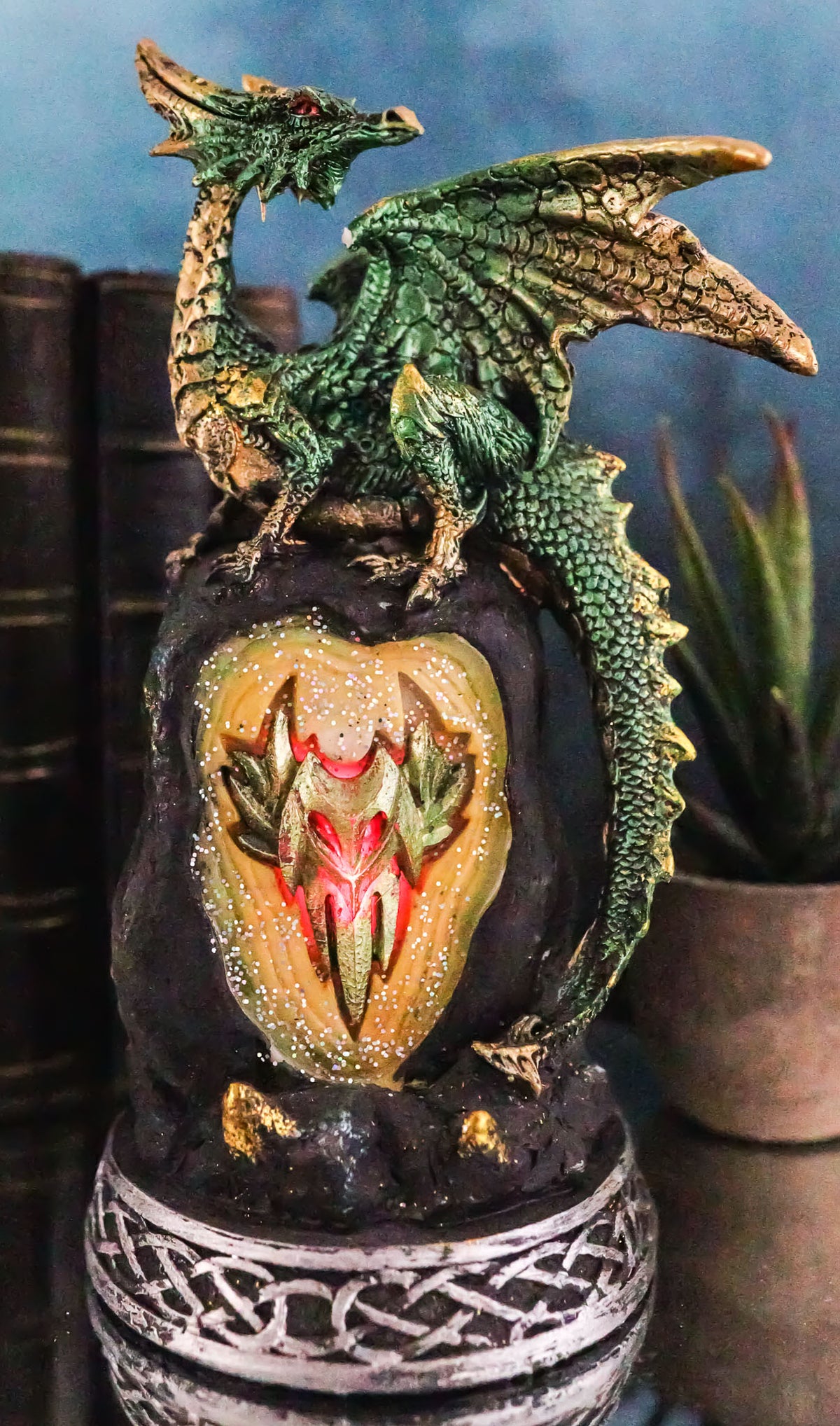 Ebros Green Dragon with LED Light On Crystal Mountain 7.5 Inches Tall Collection