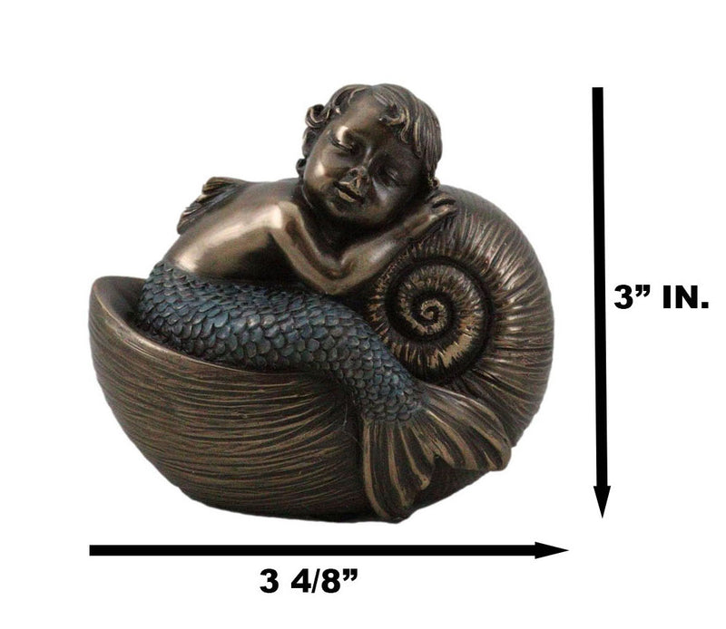 Merbaby Sleeping In Nautilus Shell Bed Figurine 3.5" Long Small Mermaid Baby Boy