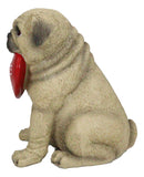 Adorable Pug Puppy Dog With Big Red Heart I Love You Sign Decorative Figurine