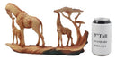 Wildlife Safari Giraffe Family In Savanna Scene Statue 12"L Faux Wood Resin