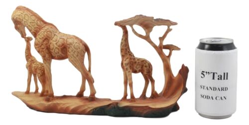 Wildlife Safari Giraffe Family In Savanna Scene Statue 12"L Faux Wood Resin