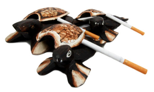 Balinese Wood Handicrafts Sea Turtle Tortoise Family Ashtray Box Figurine Set