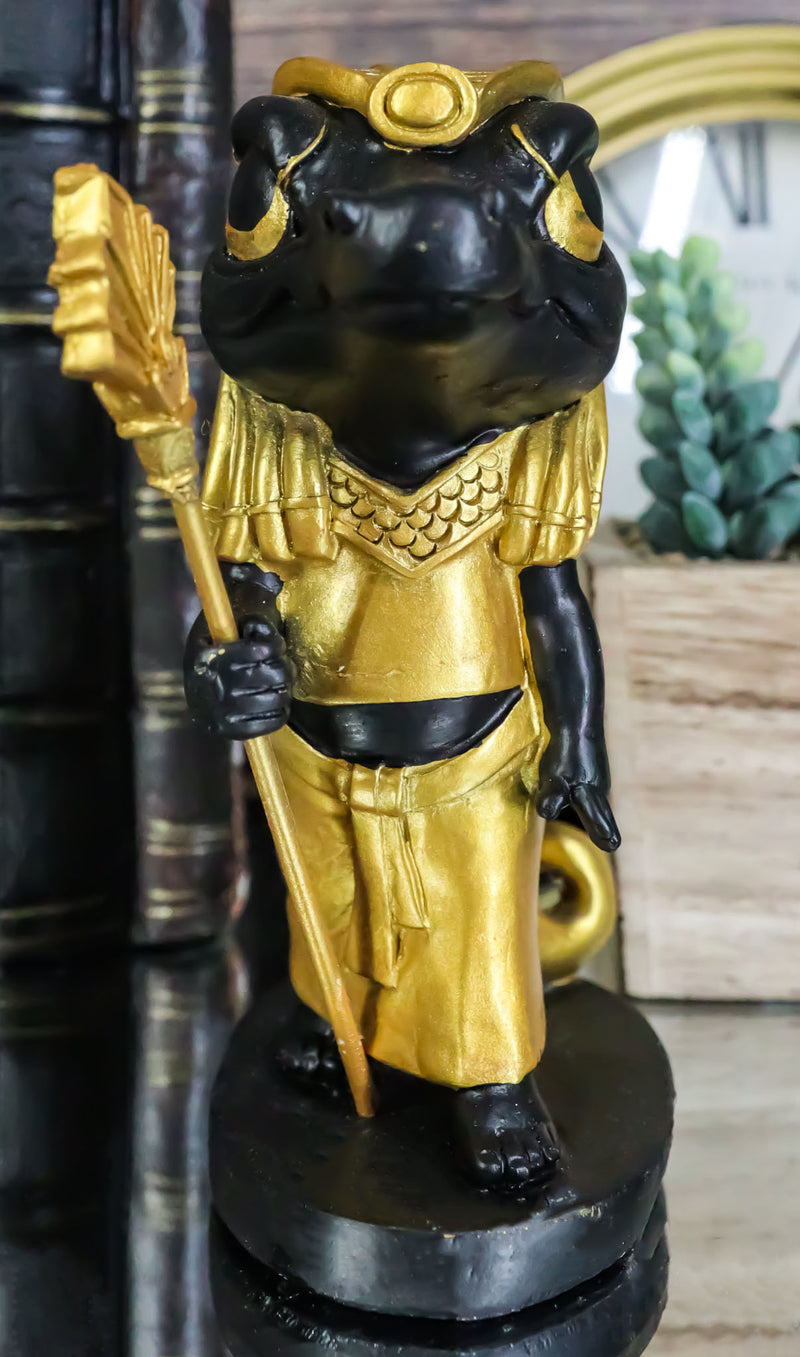 Ancient Egyptian Nile River God Sobek Crocodile Figurine In Black And Gold