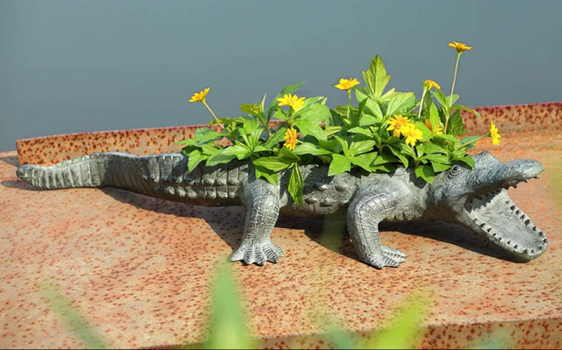 crocodile plant pot Ebros Gift Large 24.5" Long Aluminum Metal Realistic Snapping Alligato