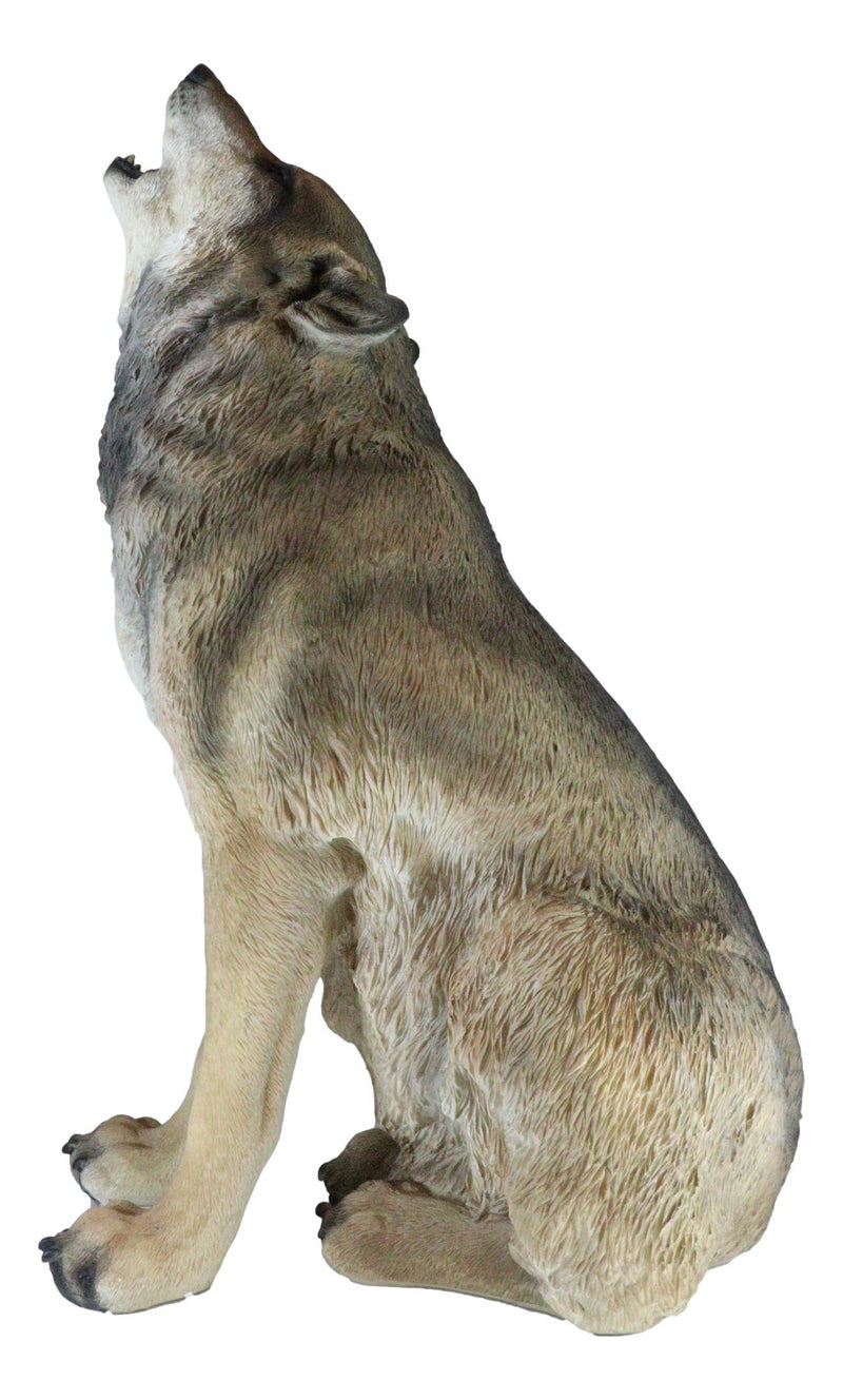 Large Wildlife Sitting Alpha Wolf Howling At The Moon Statue Decor 33.25" Tall
