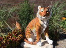 20"Tall Orange Bengal Tiger Raja Sitting On Guard Decorative Garden Statue