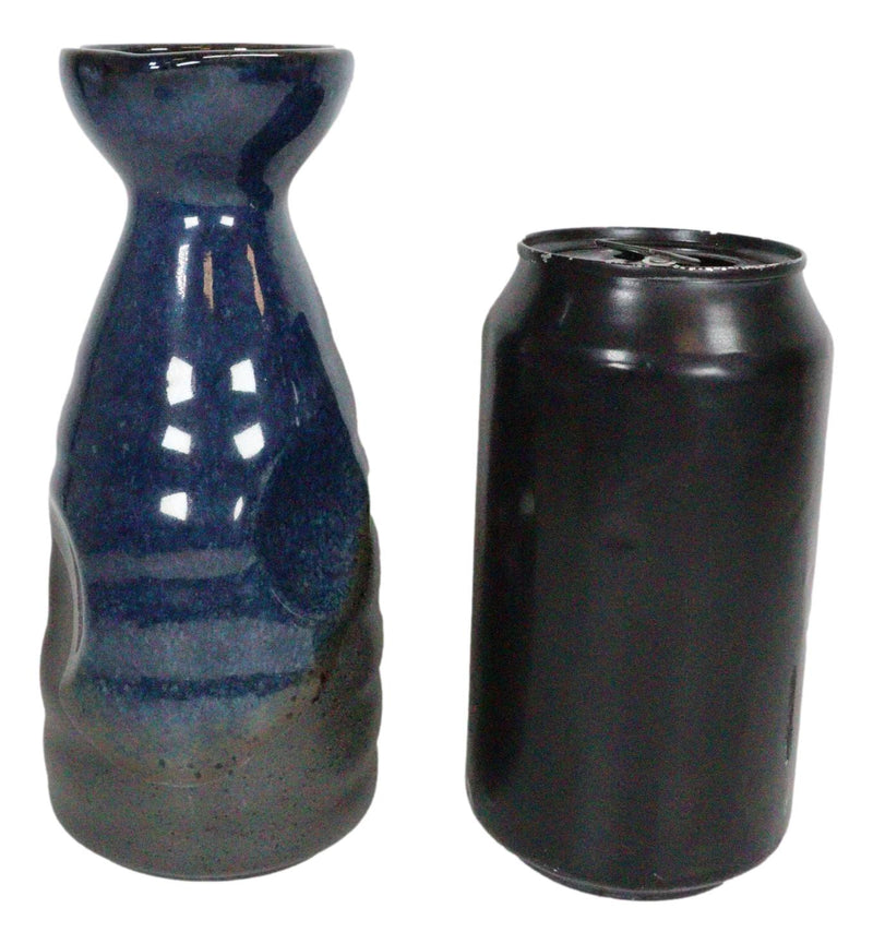 Glazed Ceramic Blue And Black Japanese Wine Sake Tokkuri Flask Pack of 6 Flasks
