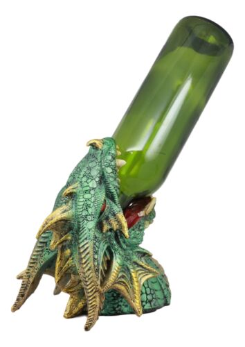 Ebros Green Grendel Dragon Head Wine Bottle Holder Serpent Of Fire Decorative Figurine - Ebros Gift