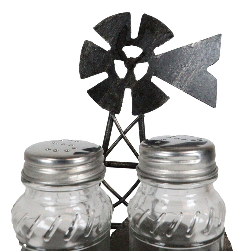 Rustic Country Farm Windmill Outpost With Horseshoes Salt And Pepper Shakers Set