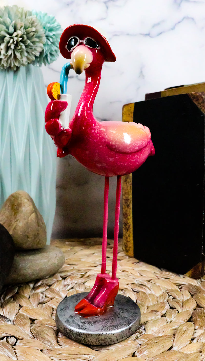 Ebros Fashion Diva Flamingo With Shades & Pumps Drinking Orange Margarita Statue