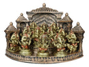 Set Of 12 Hindu God Ganesha Mini Figurines With Temple Shrine LED Display Stand