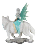 Ebros Gift Elektra Blue Ice Fairy Riding Giant Snow Wolf King Rumba Figurine 8"H