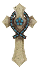 Rustic Beige Greek Ichthys Christ Fish Symbol with Turquoise Gems Wall Cross