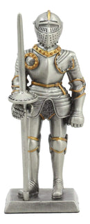 Ebros Pewter English Knight Statue 4" H Medieval Suit Of Armor Knight With Javelin Pole-arm Pewter Figurine Collectible