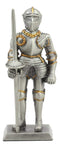 Ebros Pewter English Knight Statue 4" H Medieval Suit Of Armor Knight With Javelin Pole-arm Pewter Figurine Collectible