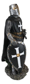 Ebros Black Cloaked Crusader Knight Of The Cross with Sword Shield Statue 11.5"H