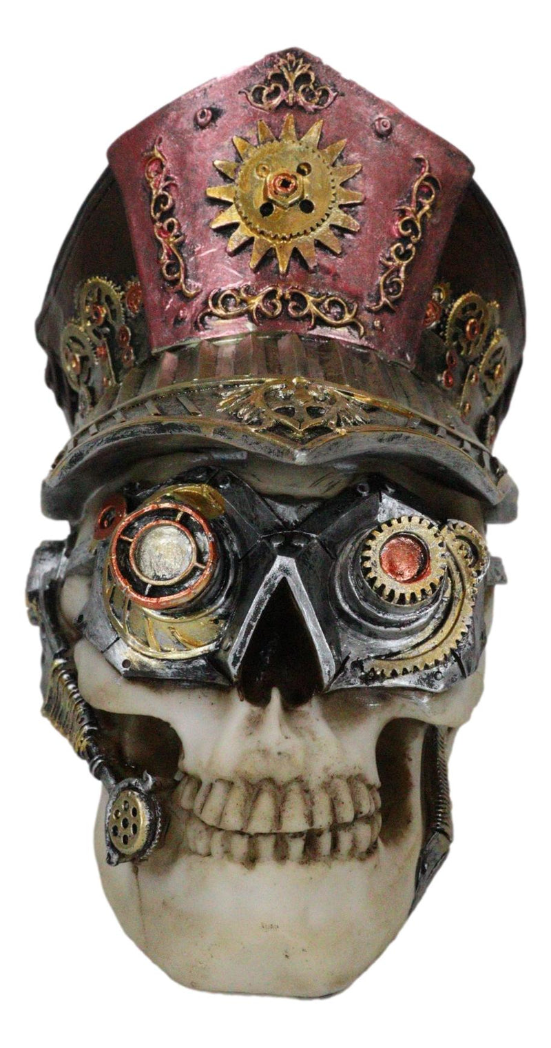 Steampunk Cyborg Police Inspector Officer Skull With Hat Geared Goggles Figurine