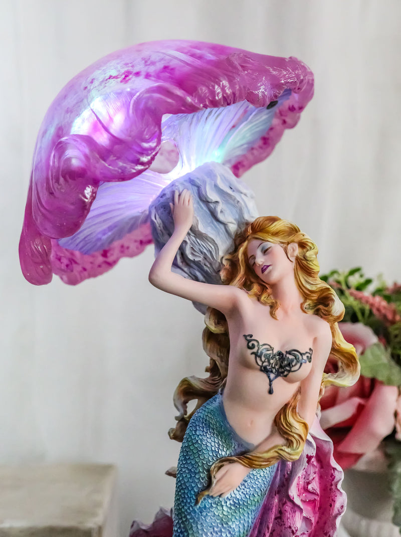 Large 17.25"H Mermaid With Pink Jellyfish Statue With Colorful LED Light