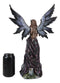 Necromancy Gothic Black Fairy With Raven Crow Sitting On Rock Figurine 15.25"H