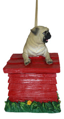 Ebros Whimsical Teacup Pug On Kennel Or Birdhouse Bird Feeder Hanging Figurine