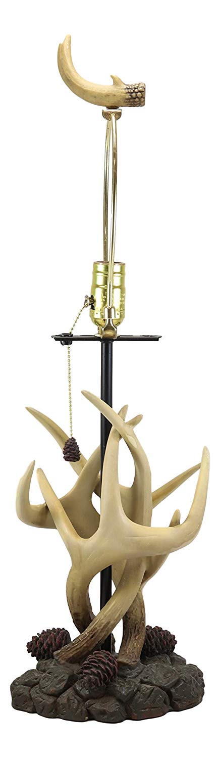Ebros 26"H Rustic Vintage Design 3 Entwined Antlers And Pine Cones Table Lamp - Ebros Gift