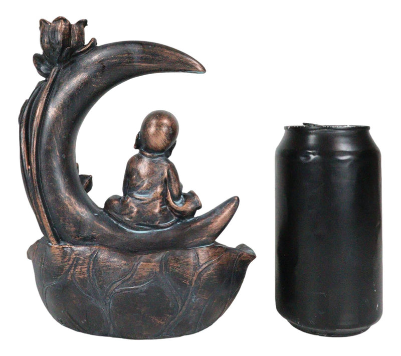 Buddha Monk On Lotus Crescent Moon Smoke Waterfall Backflow Cone Incense Burner